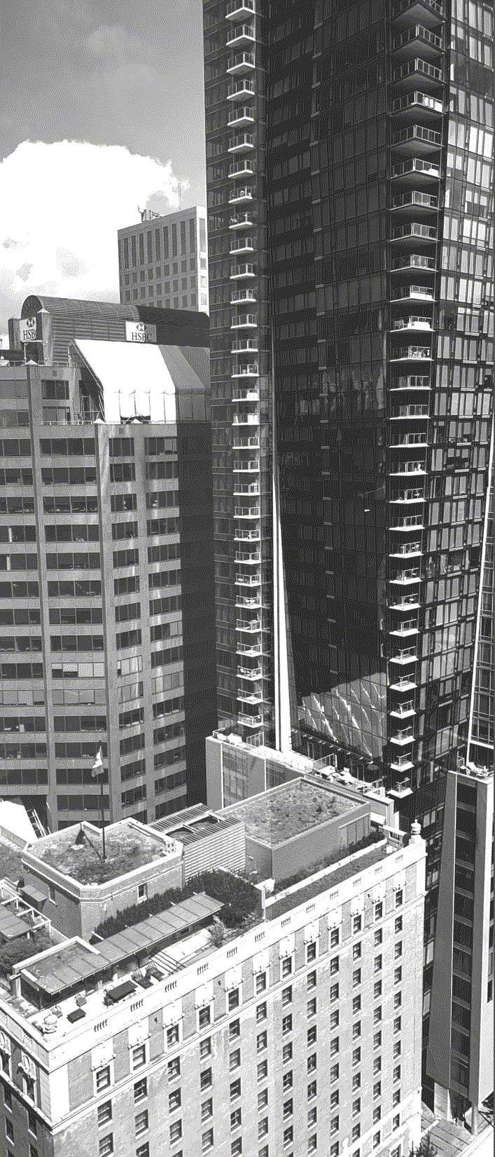 Downtown Vancouver towers in black and white